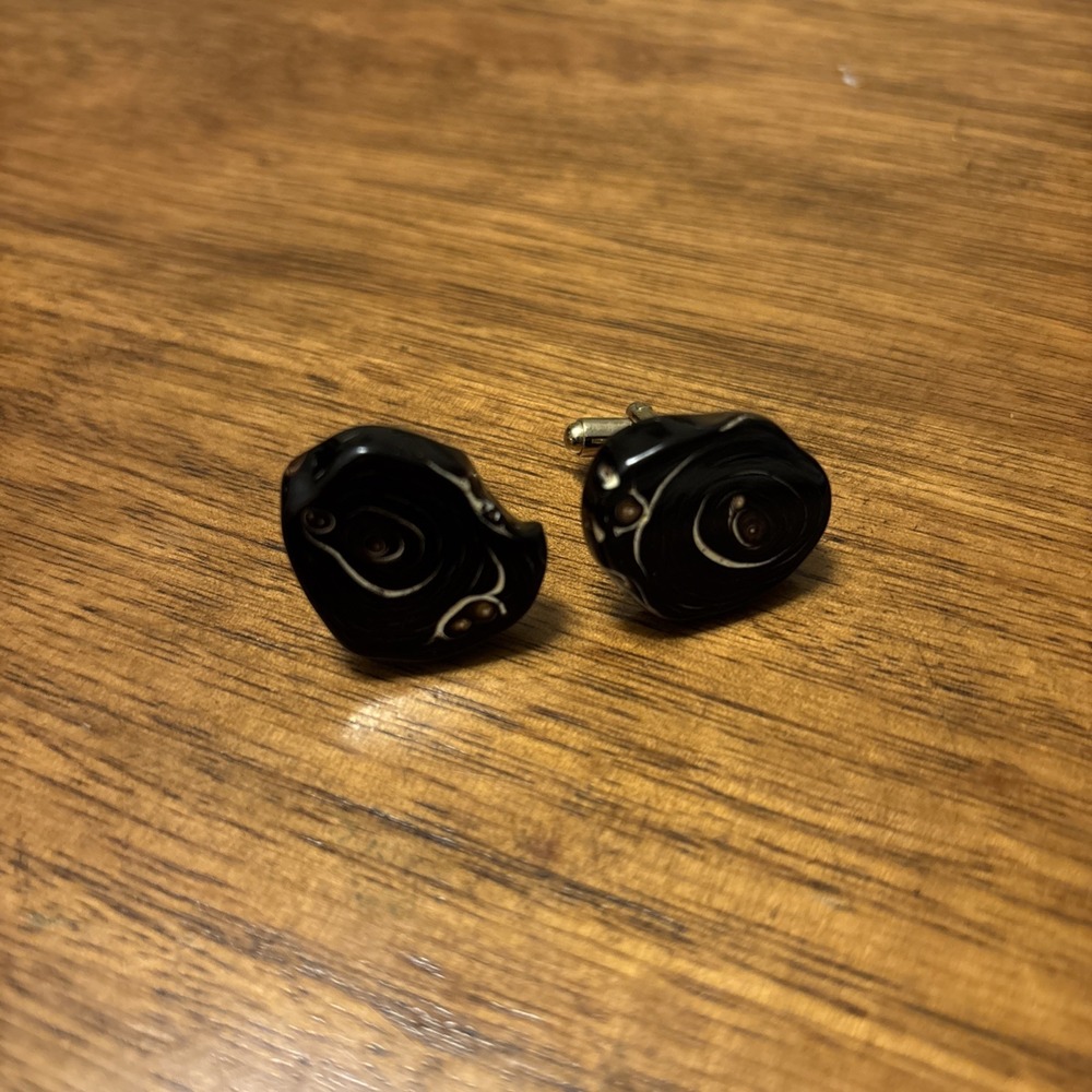 Hawaiian Black Coral Vintage Cuff Links Simple Ocean Beauty